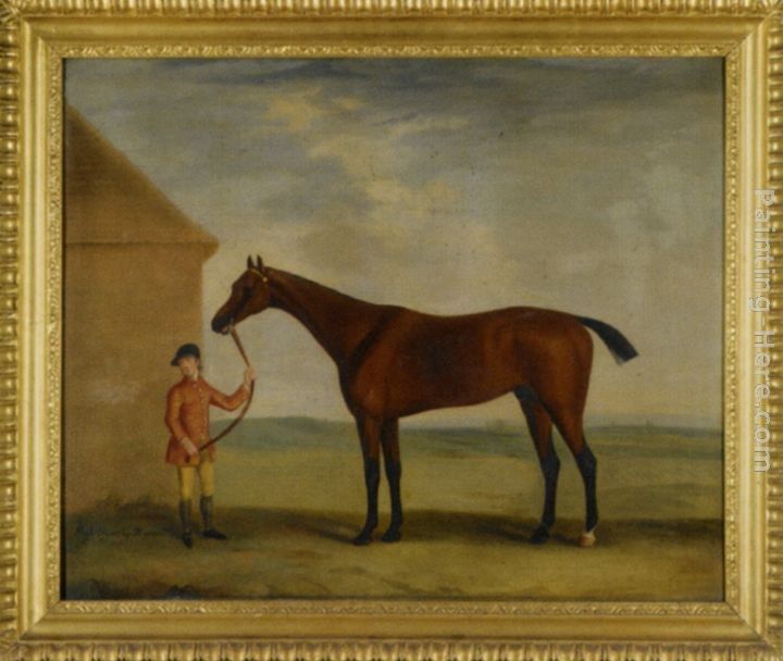 Francis Sartorius Portrait of Henry Comptons Race Horse Highflyer Held by a Groom